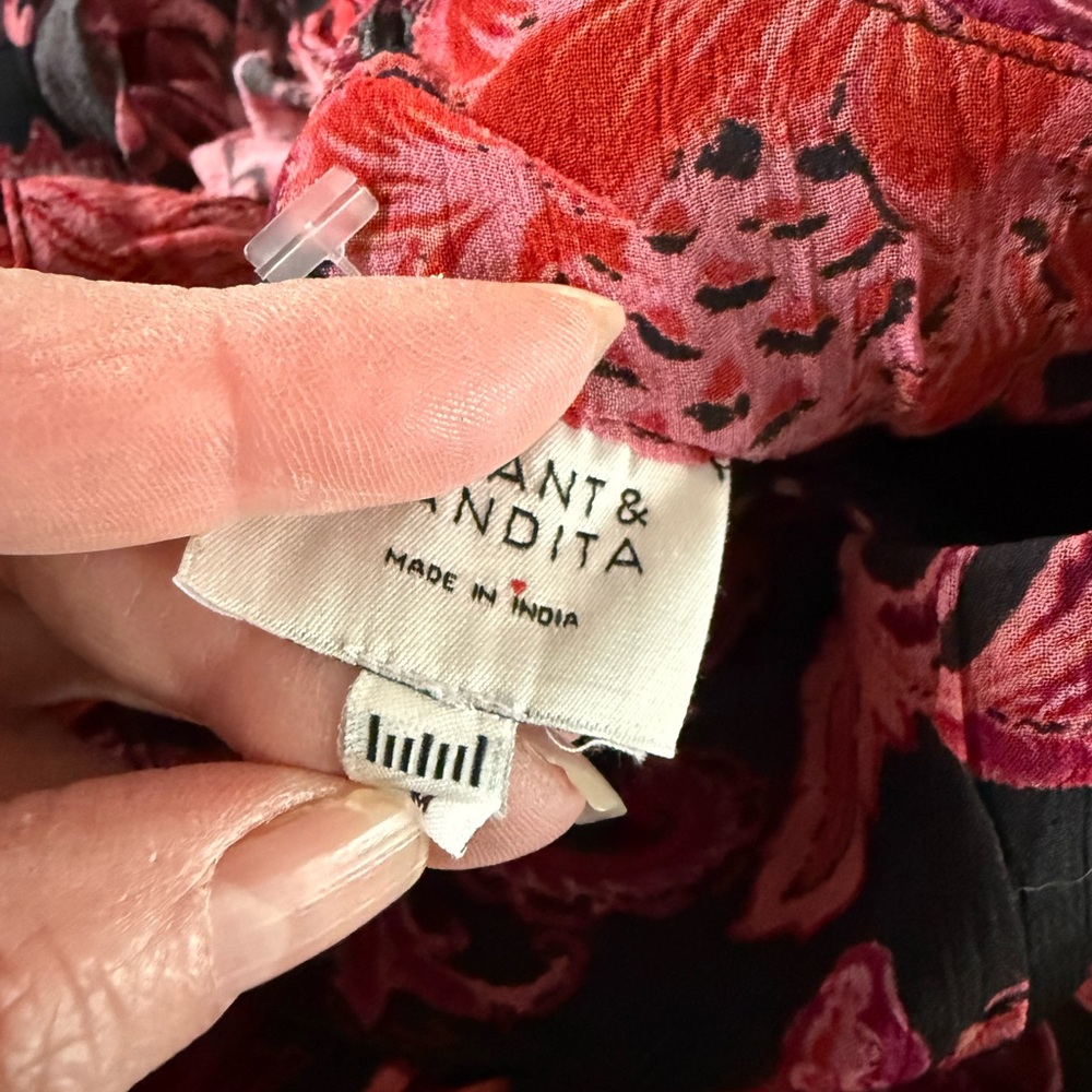 Revolve X HEMANT & NANDITA Crimson Rouched Mini Floral Dress B30 - Picture 12 of 15